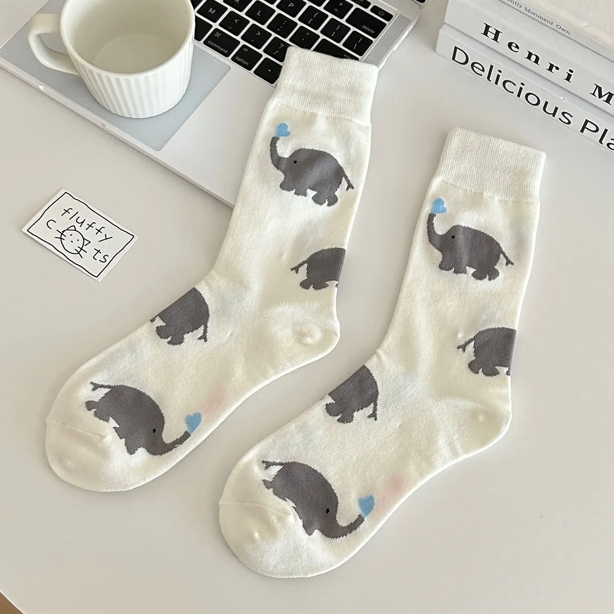 Elephant Pattern Crew Socks 1