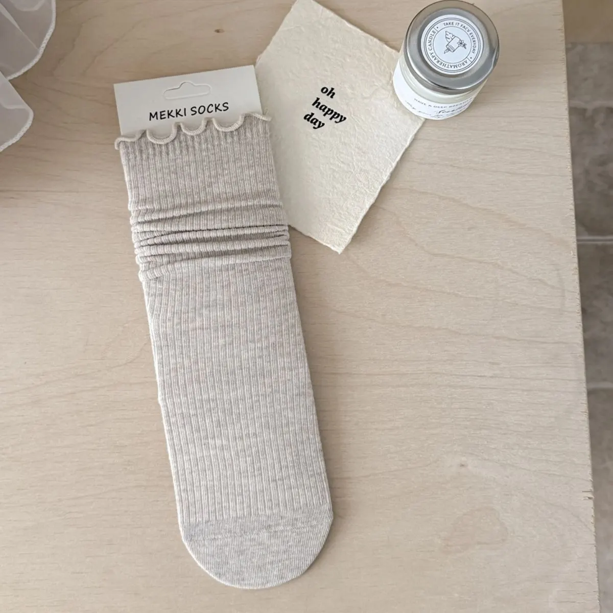 Ribbed Lettuce-Edge Casual Socks