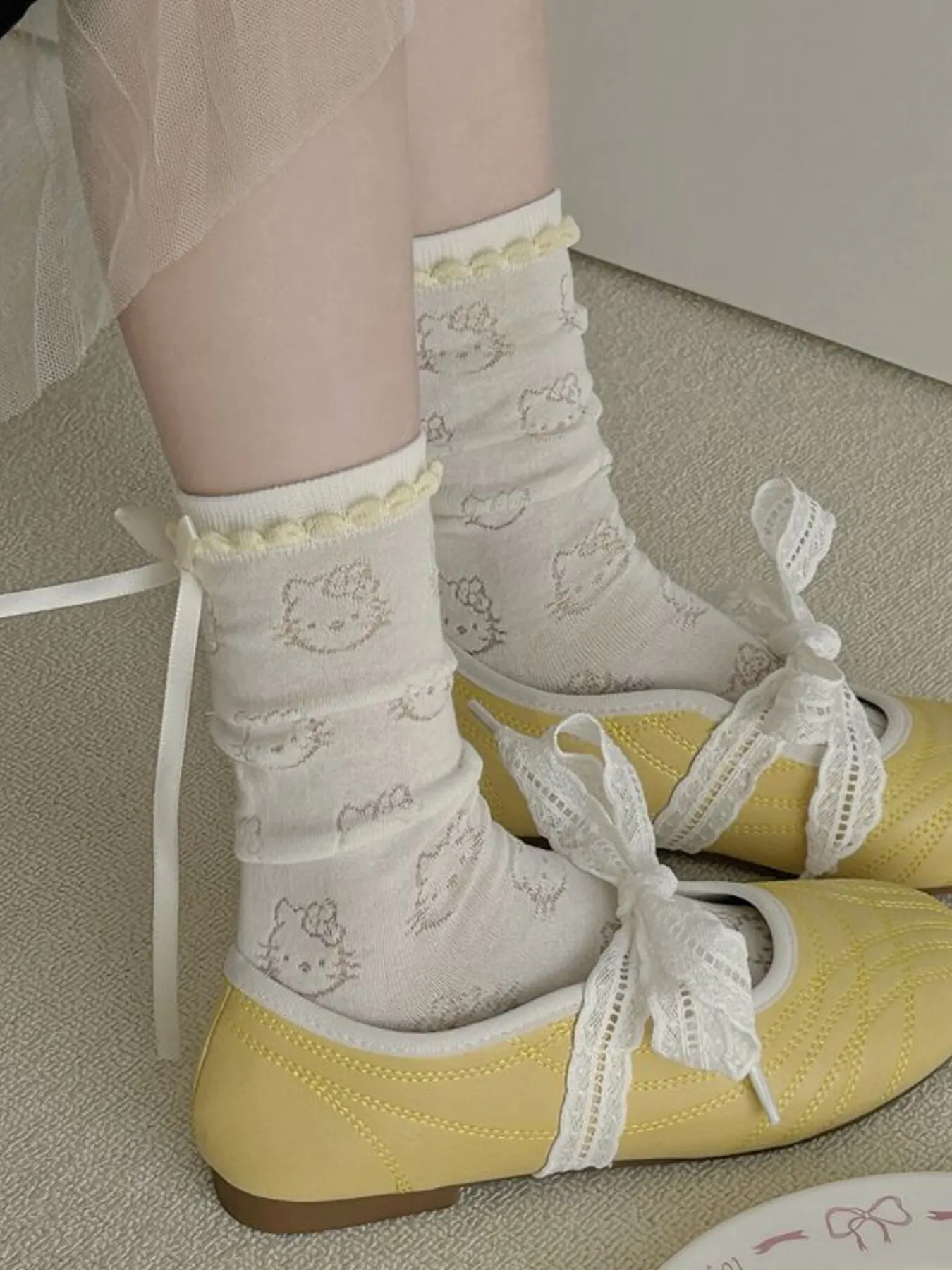 Ribbon Bow Knit Socks