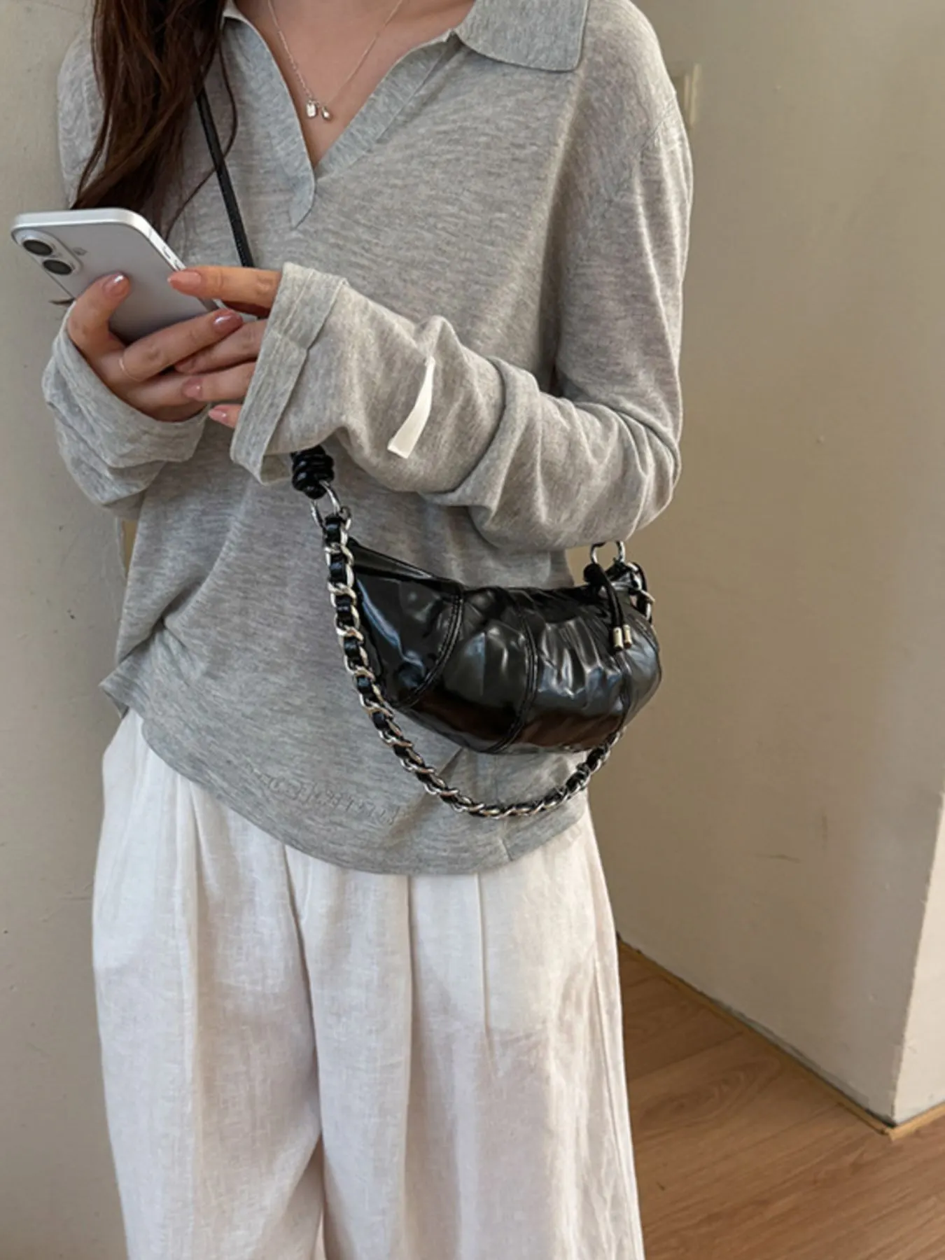 Ruched Crescent Crossbody Bag