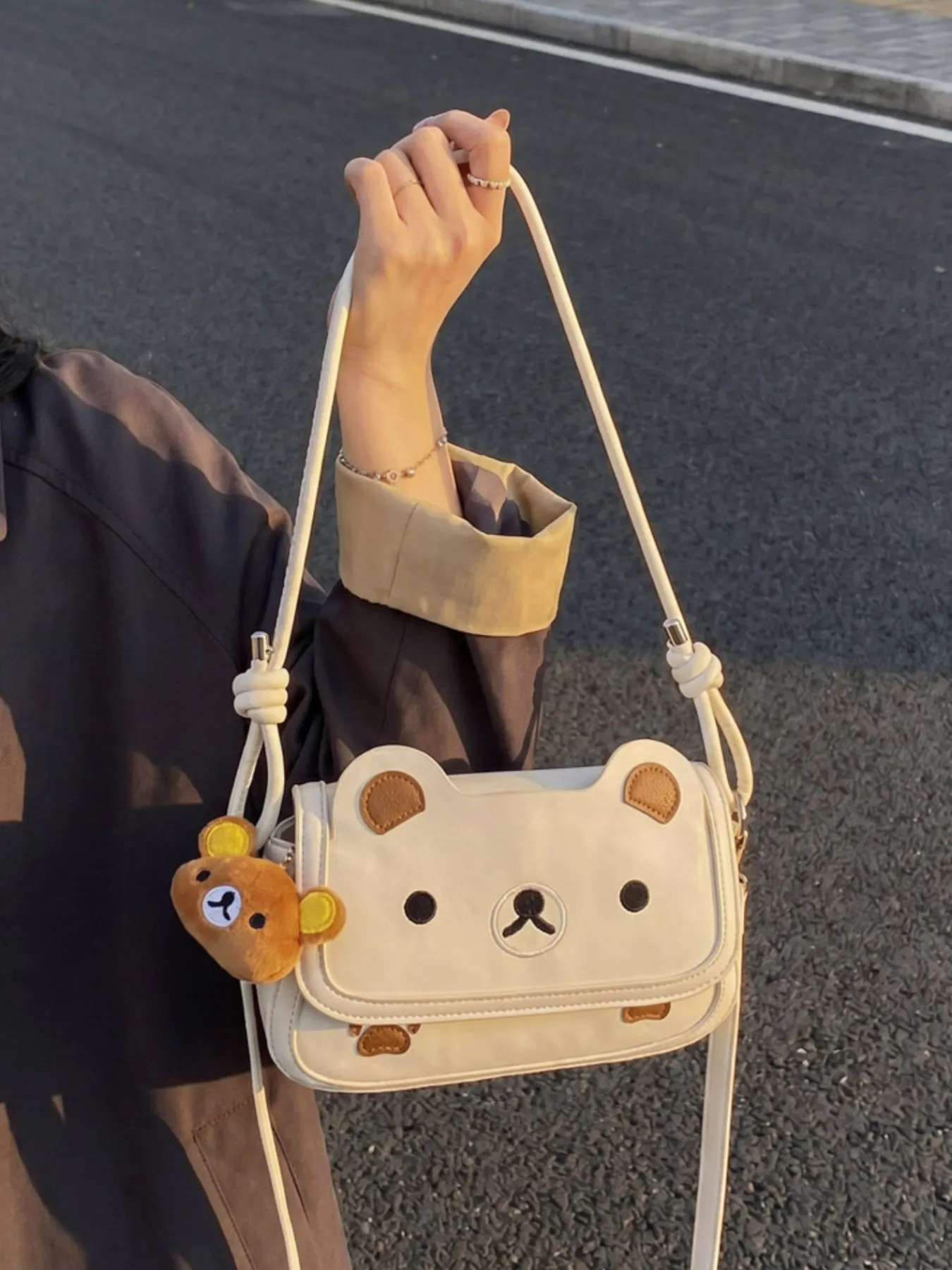 Cartoon Bear Crossbody Bag with Plush Bear Charm