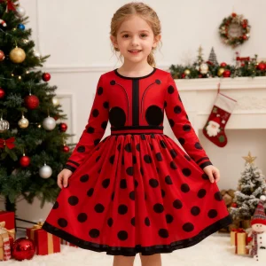 Girls Little Beetle long Sleeve Dress Christmas Princess Dress Birthday Halloween Party Clothes Kids stage Performance Costumes
