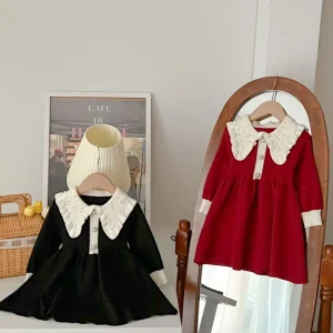 Collar Knitted Dress Fashionable and Elegant Spring and Autumn Temperament Long Sleeved Dress Kids Clothes