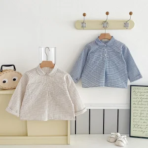 Novelty Boy And Girls Plaid Shirt Spring Baby Girl Clothes Vintage England Style Boys Plaid Blouse Kids Casual Outwear 1-7 Yreas